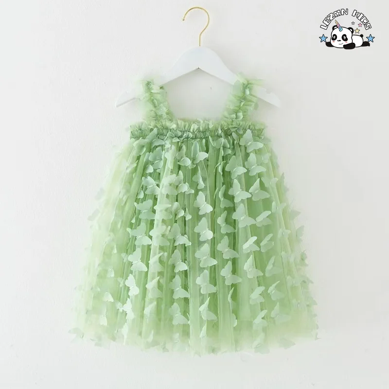 LEZONKIDS - Customizable Wholesale High Quality Sweet Casual Lace Design with Plaid butterfly Girls Dresses for Summer